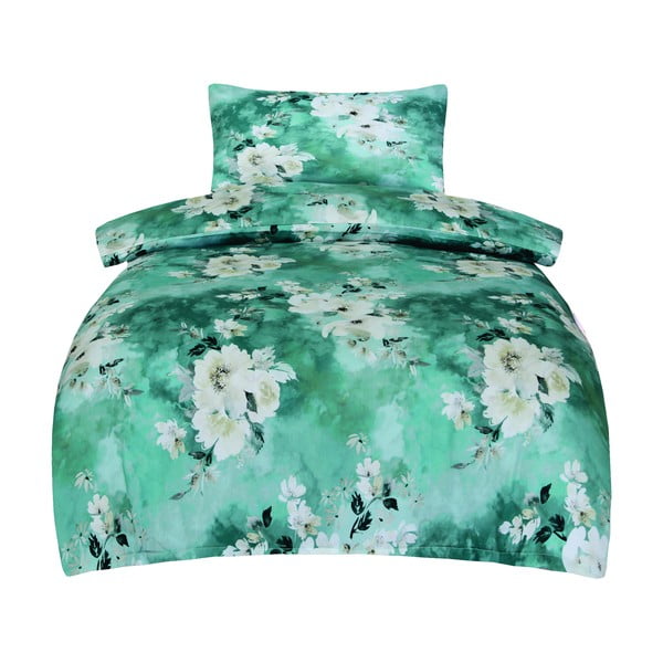 Žalios spalvos iš satino medvilnės viengulė patalynė 140x200 cm Fiona – My House