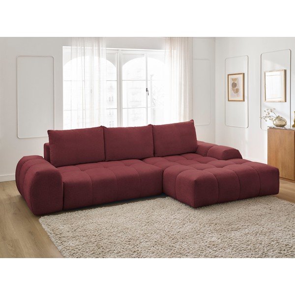 Bordo spalvos iš šenilinio audinio sulankstoma/su sandėliavimo vieta kampinė sofa (su dešiniuoju kampu/su gultu) Everest – Bobochic Paris-image-1