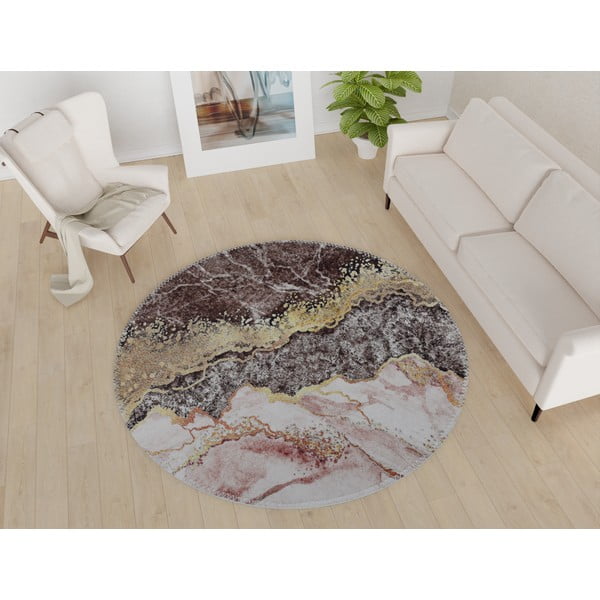 Skalbiamas apvalios formos kilimas rudos spalvos/auksinės spalvos ø 80 cm – Vitaus-image-1