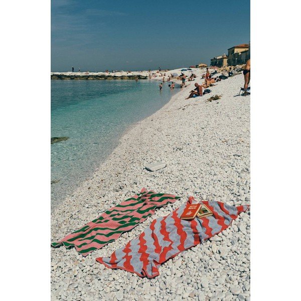 Žalios spalvos/rožinės spalvos iš medvilnės vonios rankšluostis 90x150 cm Waves – Jotex-image-1