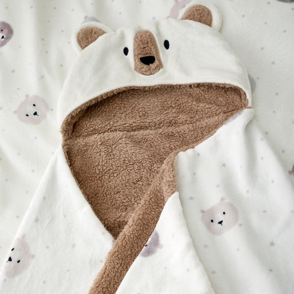 Rudos spalvos/kreminės spalvos iš mikropliušo vaikiška antklodė su gobtuvu 90x125 cm Cosy Bear – Catherine Lansfield-image-2