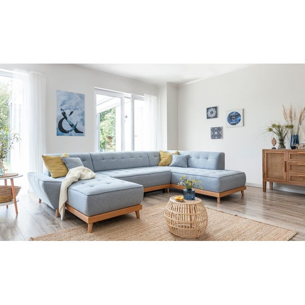 Šviesiai mėlyna sofa-lova U formos Miuform Dazzling Daisy, dešinysis kampas-image-4
