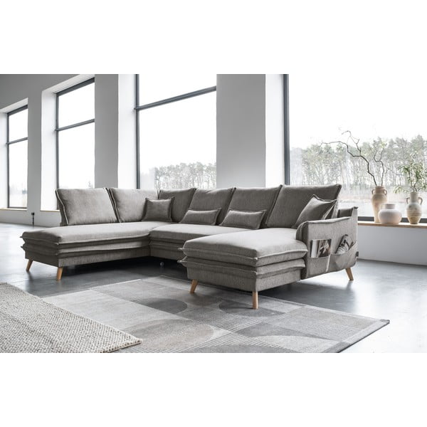 Sulankstoma kampinė sofa pilkos spalvos (su kairiuoju kampu/„U“ formos) Charming Charlie – Miuform-image-3
