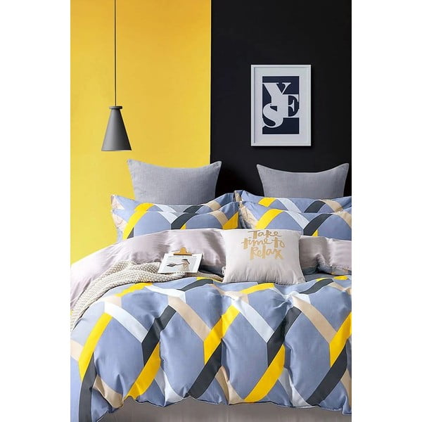 Geltonai mėlyna dvigulė paklodė / prailginta paklodė 200x220 cm - Mila Home