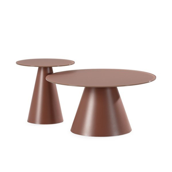 Rudos spalvos apvalios formos kavos staliukai 2 vnt. su stikliniu stalviršiu ø 80 cm Vida – MOME