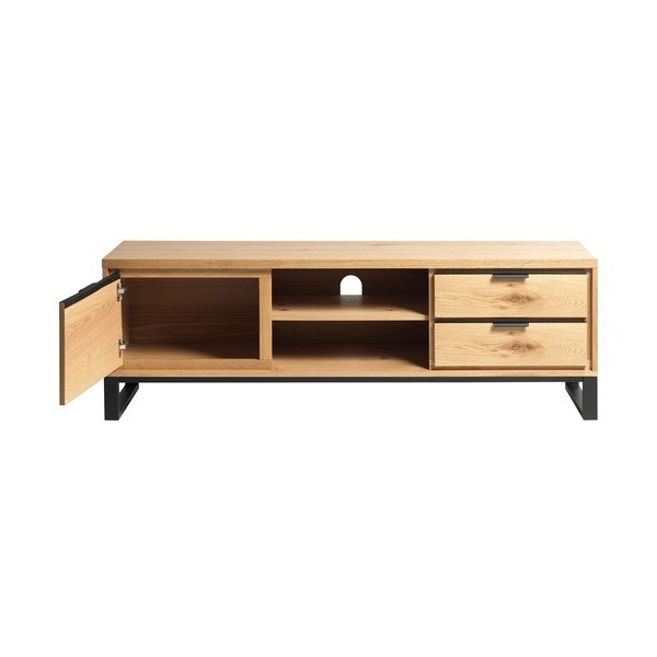 Natūralios spalvos ąžuolo apdailos TV staliukas 170x55 cm Livorno - Unique Furniture-image-3