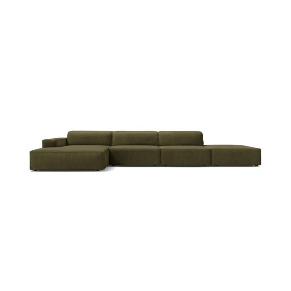 Khaki spalvos modulinė kampinė sofa iš velveto (su kairiuoju kampu/su gultu) Jodie – Micadoni -image-3