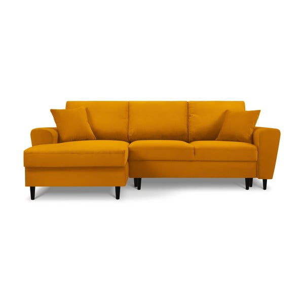 Garstyčių spalvos iš kordinio velveto sulankstoma/su sandėliavimo vieta kampinė sofa (su kairiuoju kampu/su gultu) Kyoto – Cosmopolitan Design