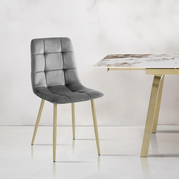 Pilkos spalvos iš aksomo valgomojo kėdės 2 vnt. Faffy – Tomasucci-image-1