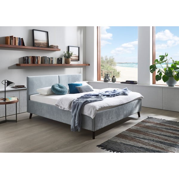Šviesiai mėlynos spalvos dvigulė lova audiniu dengta su lovos grotelėmis 180x200 cm Piano – Meise Möbel-image-1