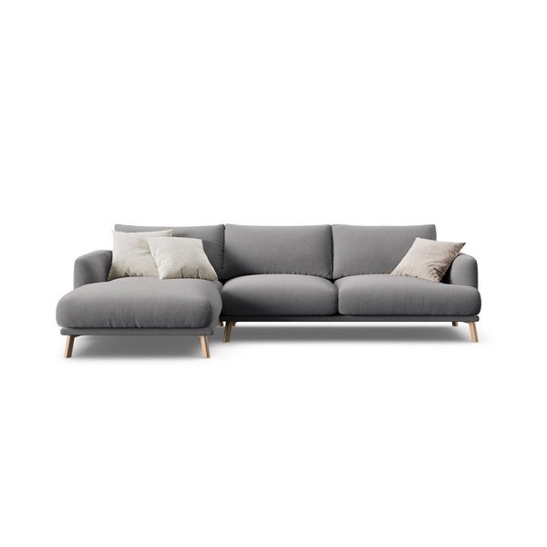 Pilkos spalvos kampinė sofa iš velveto (su kairiuoju kampu/su gultu) Naomi – Micadoni 