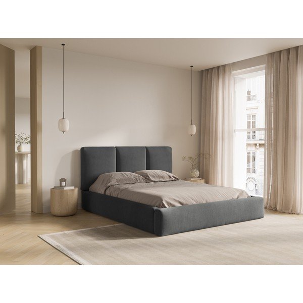 Dvigulė lova pilkos spalvos audiniu dengta su sandėliavimo vieta su lovos grotelėmis 160x200 cm Brody – Mazzini Beds-image-1
