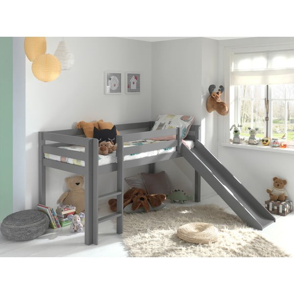 Pilka dviaukštė lova iš pušies medienos 90x200 cm PINO - Vipack-image-1