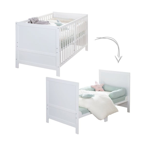 Baltos spalvos vaikiška lovelė reguliuojamas aukštis 70x140 cm Easy Sleep – Roba-image-3