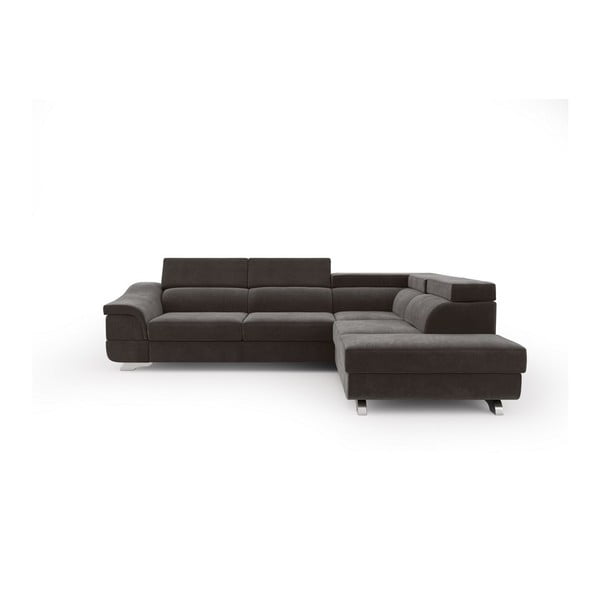 Tamsiai ruda kampinė sofa-lova su aksominiu užvalkalu "Windsor & Co Sofas Apollon", dešinysis kampas