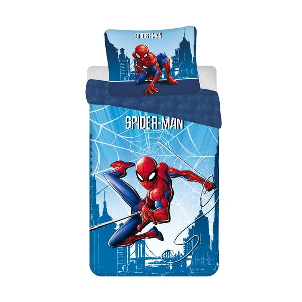 Mėlynos spalvos iš medvilnės viengulė vaikiška patalynė 140x200 cm Spider-man "Blue" – Jerry Fabrics