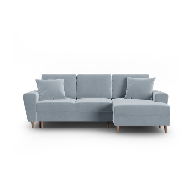 Šviesiai mėlynos spalvos iš velveto sulankstoma/su sandėliavimo vieta kampinė sofa (su dešiniuoju kampu/su gultu) Kyoto – Cosmopolitan Design