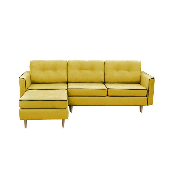 Geltonos spalvos sofa-lova su šviesiomis kojomis Mazzini Sofas Ladybird, kairysis kampas