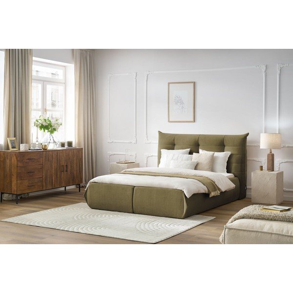 Dvigulė lova tamsiai žalios spalvos audiniu dengta su sandėliavimo vieta su lovos grotelėmis 160x200 cm Clothilde – Bobochic Paris-image-1