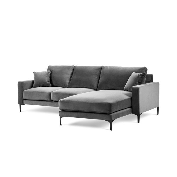Pilka aksominė kampinė sofa Kooko Home Harmony, kampas dešinėje-image-2