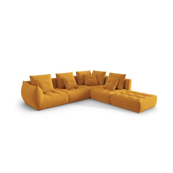 Geltonos spalvos iš velveto kampinė sofa (su dešiniuoju kampu/„L“ formos) Bloom – Micadoni -image-2
