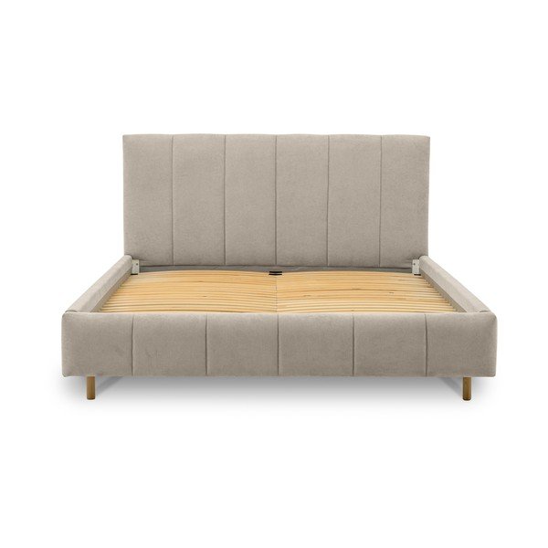 Dvigulė lova smėlio spalvos audiniu dengta su lovos grotelėmis 180x200 cm Zee – Scandic-image-2