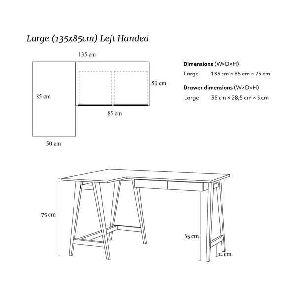 Darbo stalas su baltu stalviršiu 85x135 cm Luka - Ragaba-image-4