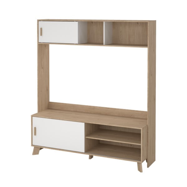 Baltos spalvos/natūralios spalvos TV spintelių komplektas iš ąžuolo 159x181x48 cm Ikast – Tvilum-image-3