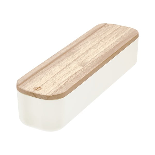 Balta dėžutė su dangteliu pagaminta iš paulovnijos medienos iDesign Eco, 9 x 36,5 cm