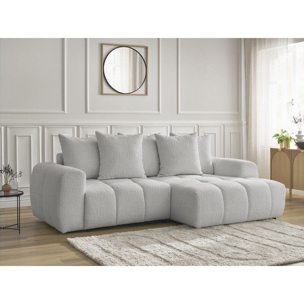 Šviesiai pilkos spalvos sulankstoma/su sandėliavimo vieta kampinė sofa iš boucle (su dešiniuoju kampu/su gultu) Roxelane – Bobochic Paris-image-3