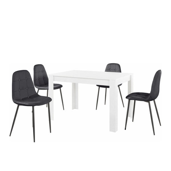 Balto valgomojo stalo ir 4 juodų valgomojo kėdžių komplektas "Støraa Lori Lamar