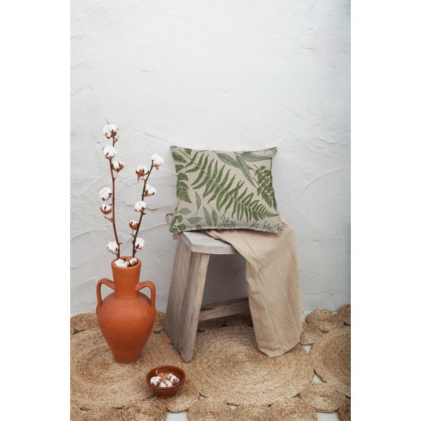 Smėlio spalvos pagalvėlė su lapų motyvu Linas Couture Botanical, 45 x 45 cm-image-1
