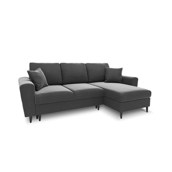 Šviesiai pilkos spalvos iš velveto sulankstoma/su sandėliavimo vieta kampinė sofa Kyoto – Cosmopolitan Design