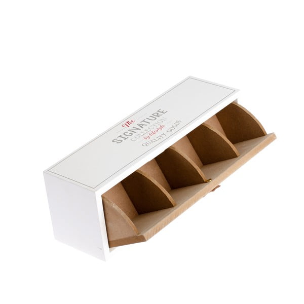 Dakls balta devynių linijų arbatos dėžutė su 3 skyriais, 30 x 10,5 cm