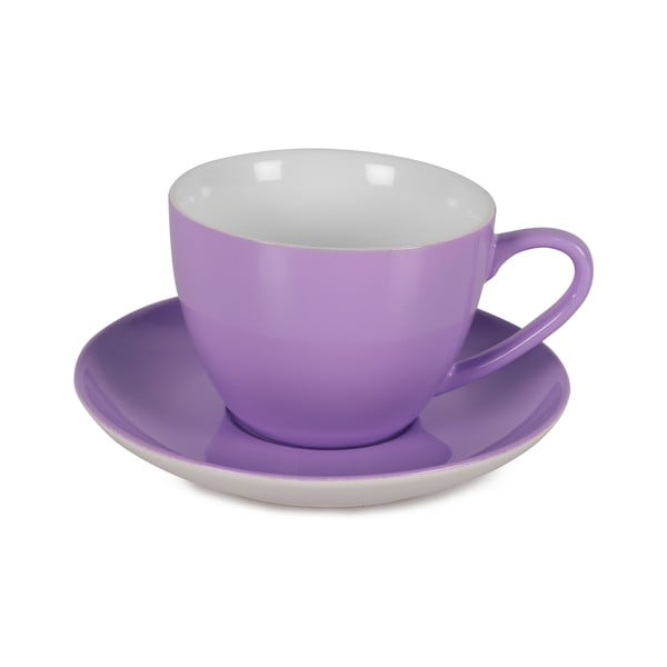 6 violetinių porcelianinių puodelių su lėkštutėmis rinkinys Efrasia, 200 ml
