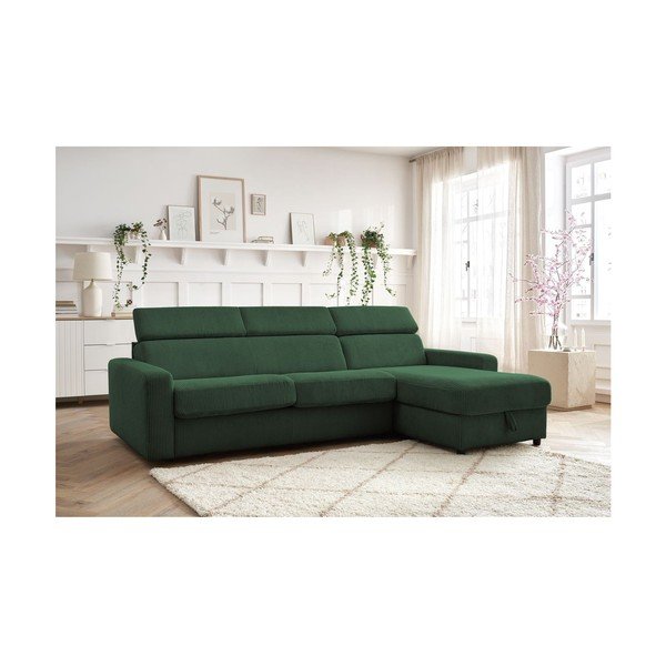 Iš kordinio velveto sulankstoma kampinė sofa tamsiai žalios spalvos (kintama) Monaco – Bobochic Paris-image-1