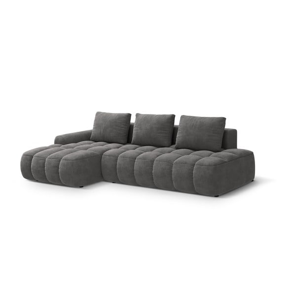 Pilkos spalvos iš velveto sulankstoma/su sandėliavimo vieta kampinė sofa (su kairiuoju kampu/su gultu) Linz – Cosmopolitan Design-image-2