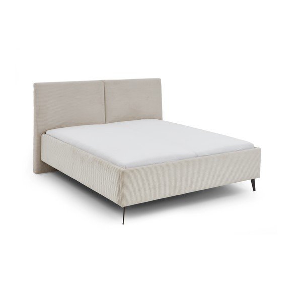 Smėlio spalvos dvigulė lova audiniu dengta su sandėliavimo vieta su lovos grotelėmis 180x200 cm Lando – Meise Möbel-image-4