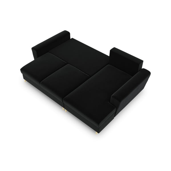 Juodos spalvos iš velveto sulankstoma/su sandėliavimo vieta kampinė sofa (su dešiniuoju kampu/su gultu) Kyoto – Cosmopolitan Design-image-2