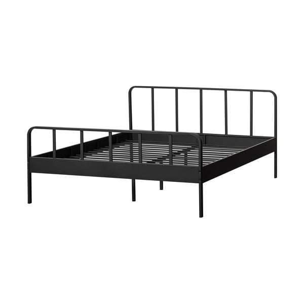 Dvigulė lova juodos spalvos su lovos grotelėmis iš metalo 160x200 cm Mees – WOOOD