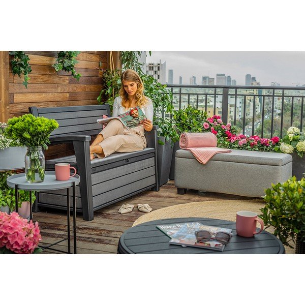 Plastikinis sodo suoliukas tamsiai pilkos spalvos Hudson – Keter-image-1