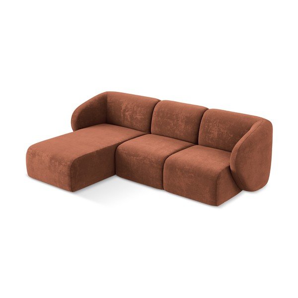 Terakotos spalvos kampinė sofa iš šenilinio audinio (su kairiuoju kampu/su gultu) Lani – Makamii-image-2