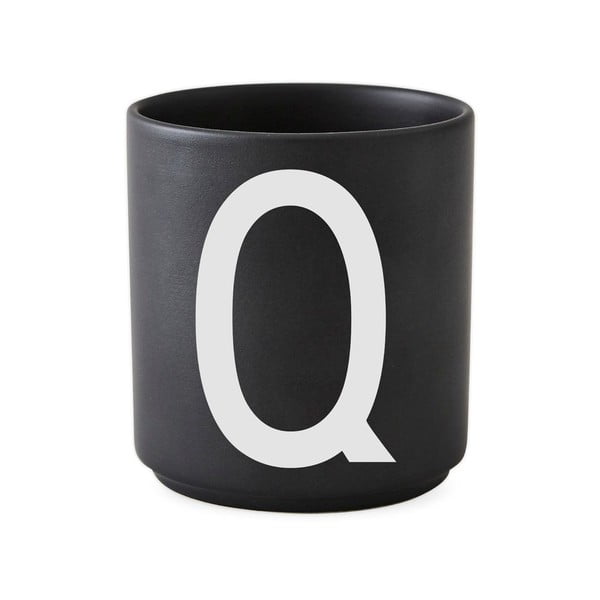 Juodas porcelianinis puodelis Design Letters Alphabet Q, 250 ml