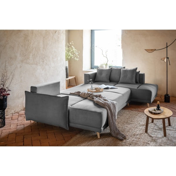 Sulankstoma kampinė sofa iš kordinio velveto pilkos spalvos (su dešiniuoju kampu/„U“ formos) Lazy Lukka – Miuform-image-4