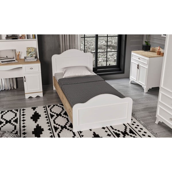 Viengulė lova baltos spalvos/natūralios spalvos 90x190 cm Alessa – Kalune Design-image-1