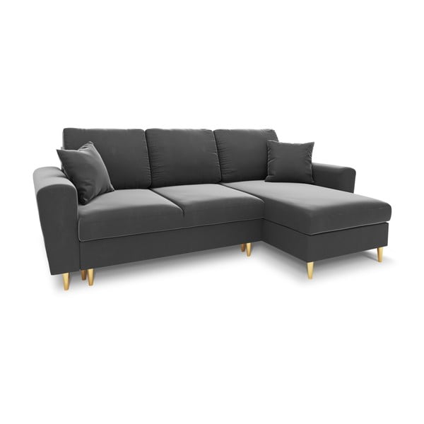 Šviesiai pilkos spalvos iš velveto sulankstoma/su sandėliavimo vieta kampinė sofa Kyoto – Cosmopolitan Design