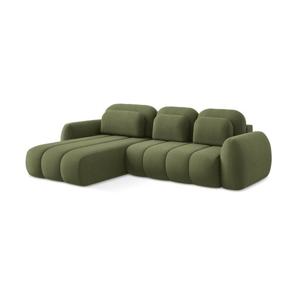 Žalios spalvos iš boucle sulankstoma/su sandėliavimo vieta kampinė sofa (su kairiuoju kampu/su gultu) Pele – Makamii-image-3