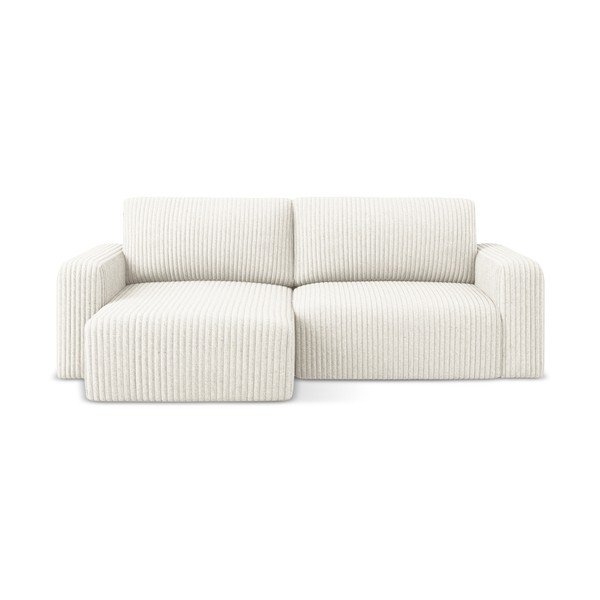 Kreminės spalvos sulankstoma/su sandėliavimo vieta kampinė sofa iš kordinio velveto (su kairiuoju kampu/su gultu) Kona – Makamii