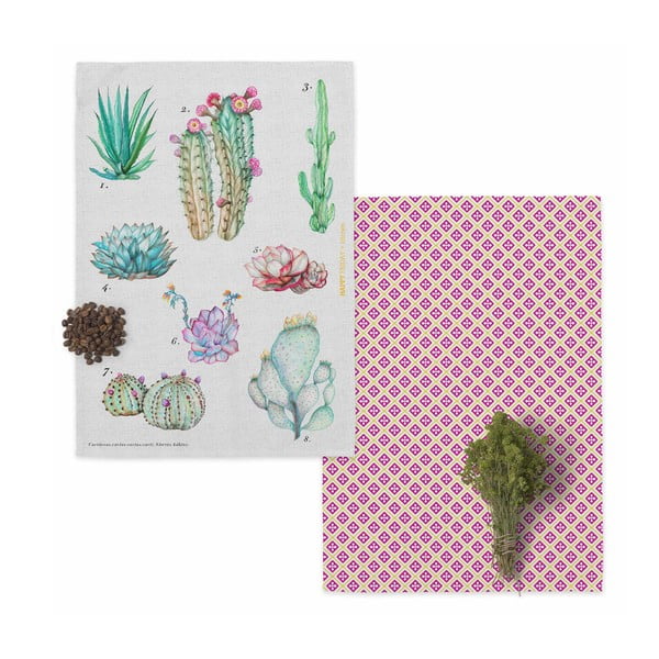 2 medvilninių virtuvinių rankšluosčių rinkinys Happy Friday Basic Cactus, 70 x 50 cm
