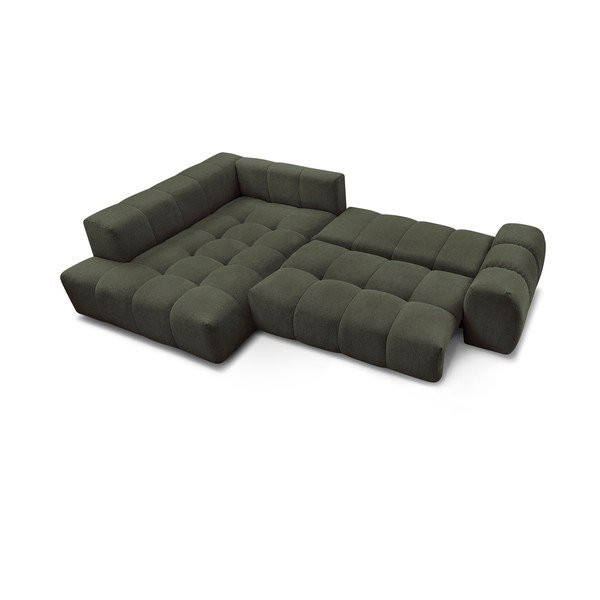 Žalios spalvos iš šenilinio audinio sulankstoma/su sandėliavimo vieta kampinė sofa (su kairiuoju kampu/„L“ formos) Everest – Bobochic Paris-image-4